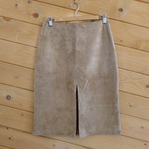 J. Marco Galleries Tan Pencil Straight Skirt Front Slit Suede Genuine Leather 6 - Picture 2 of 11